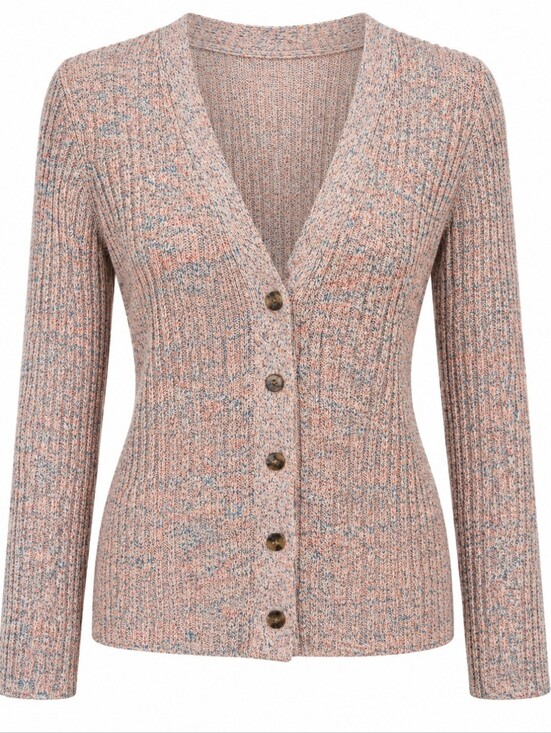 LOFT Sweaters - LOFT | NWT Marled V-Neck Button Cardigan Peach Navy Knit Sweater | S